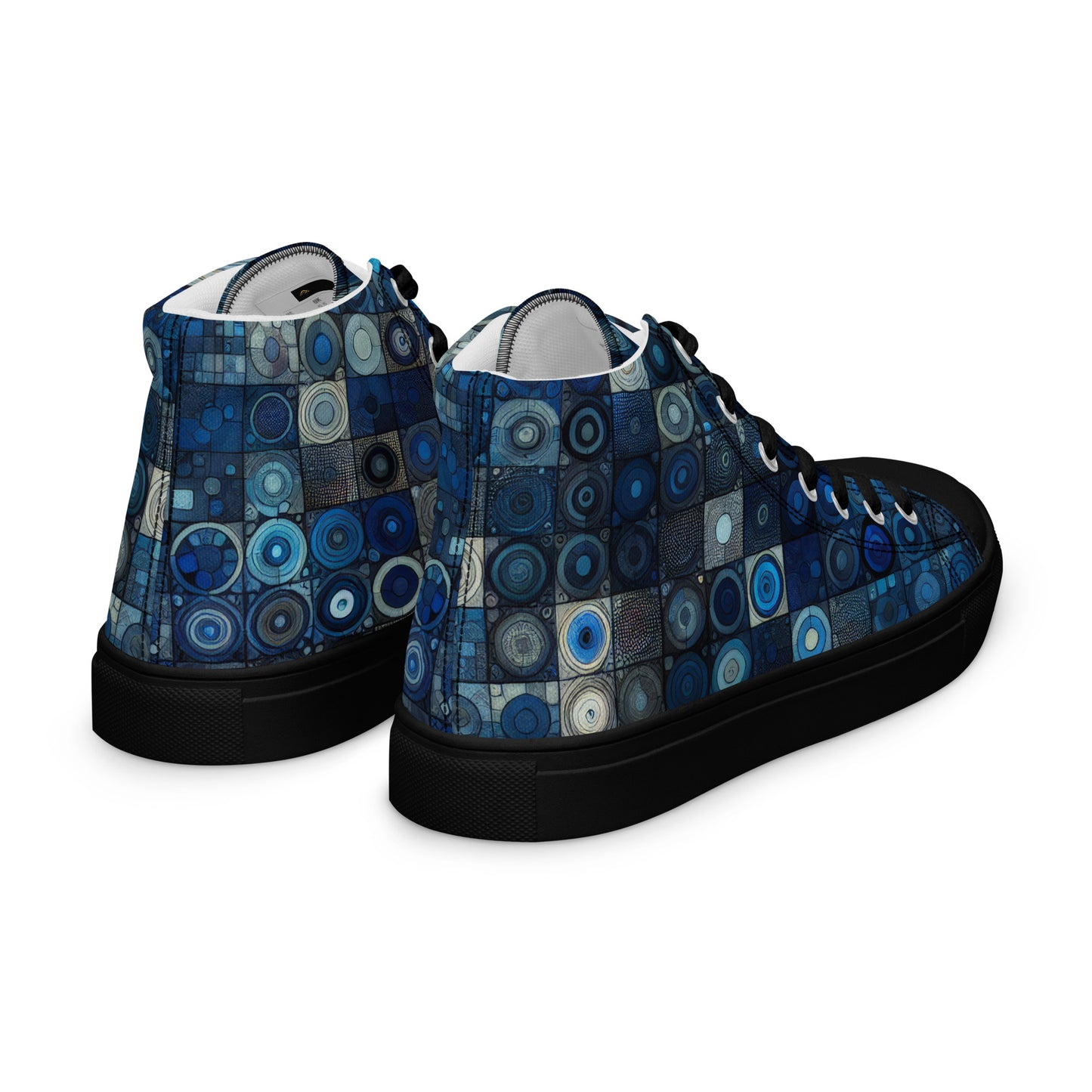 Blue Abstract Squares Men’s high top canvas shoes