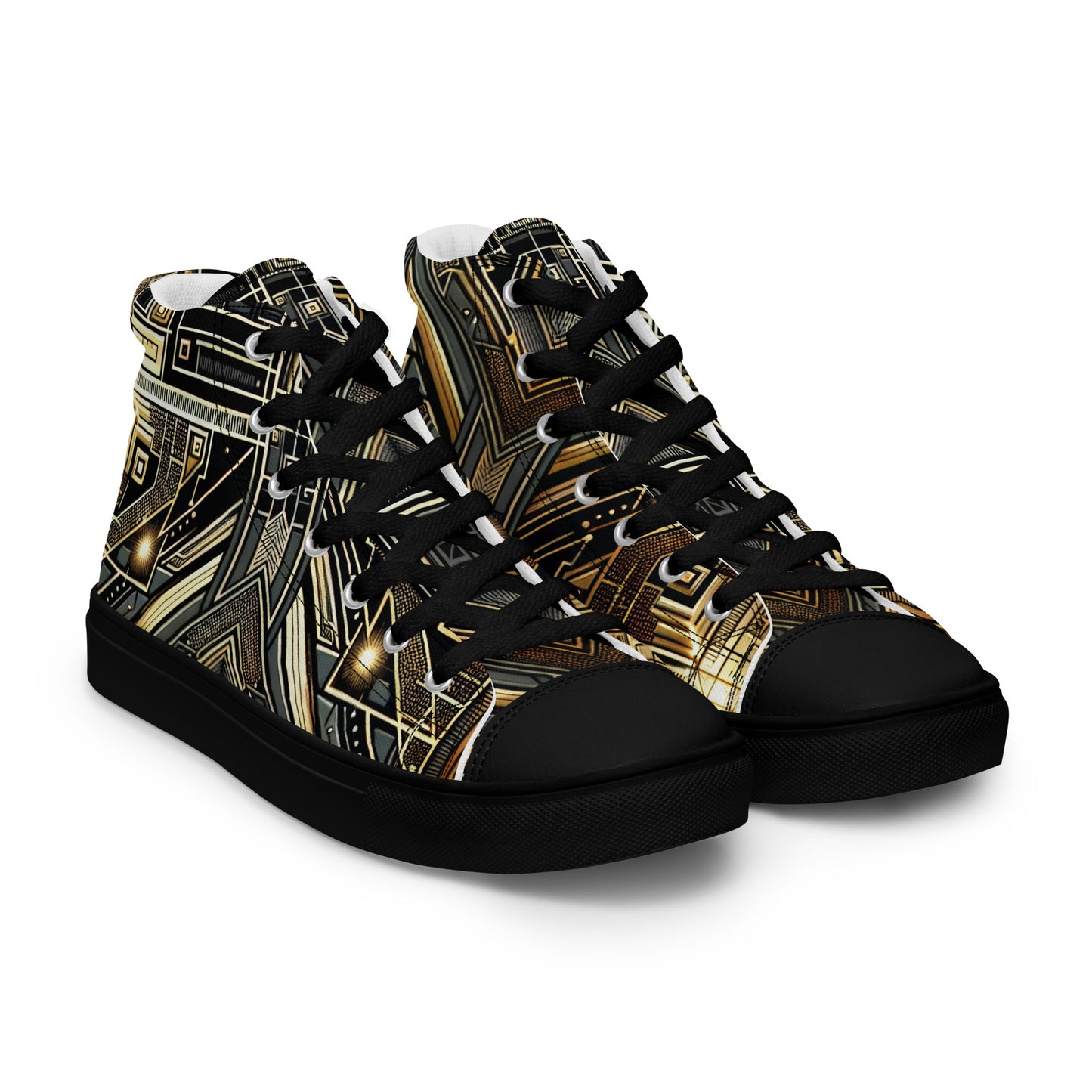 Black and Gold Men’s high top canvas shoes