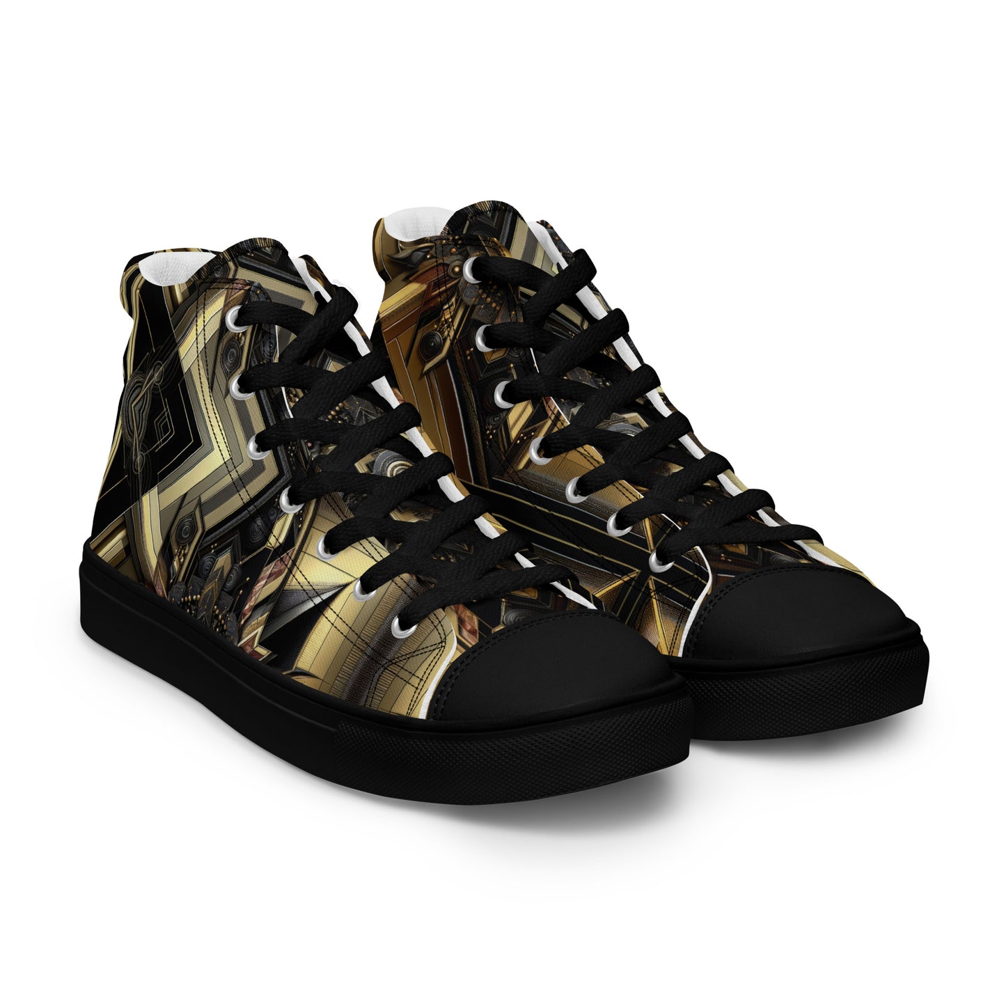 Black and Gold Men’s high top canvas shoes