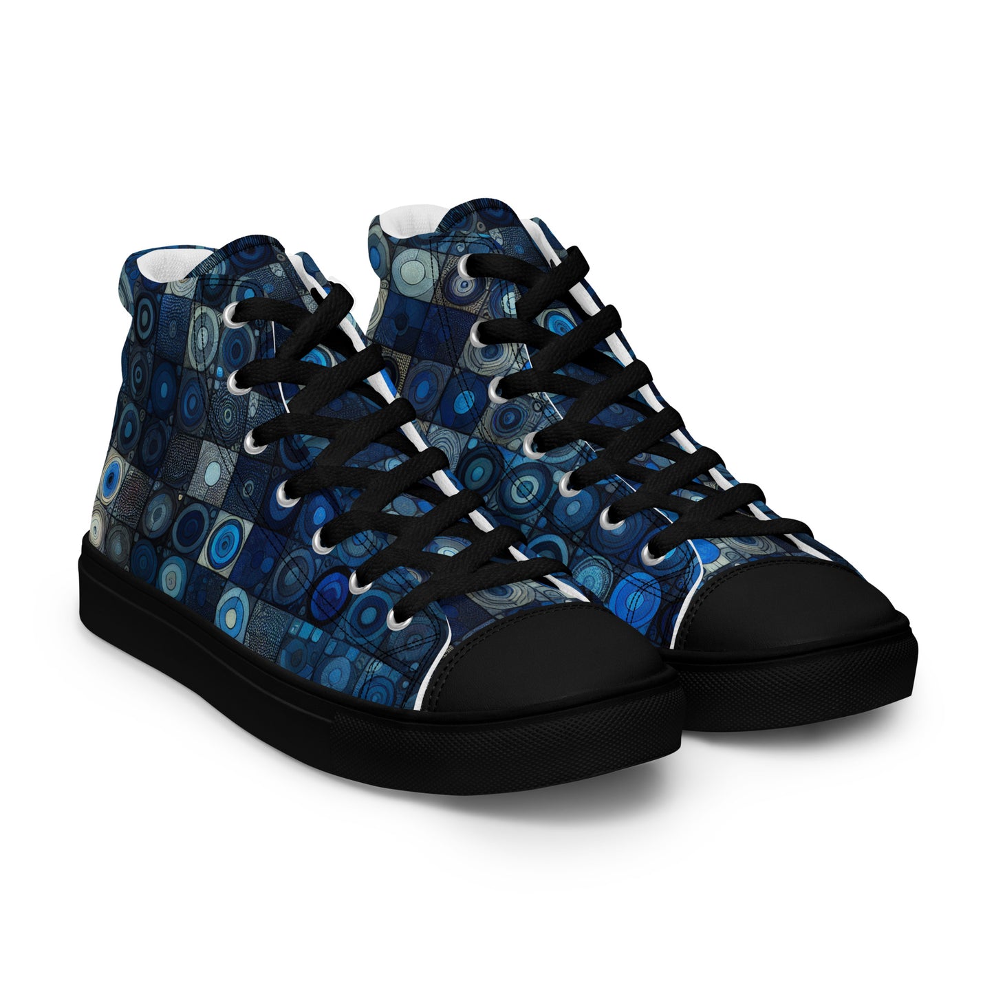 Blue Abstract Squares Men’s high top canvas shoes