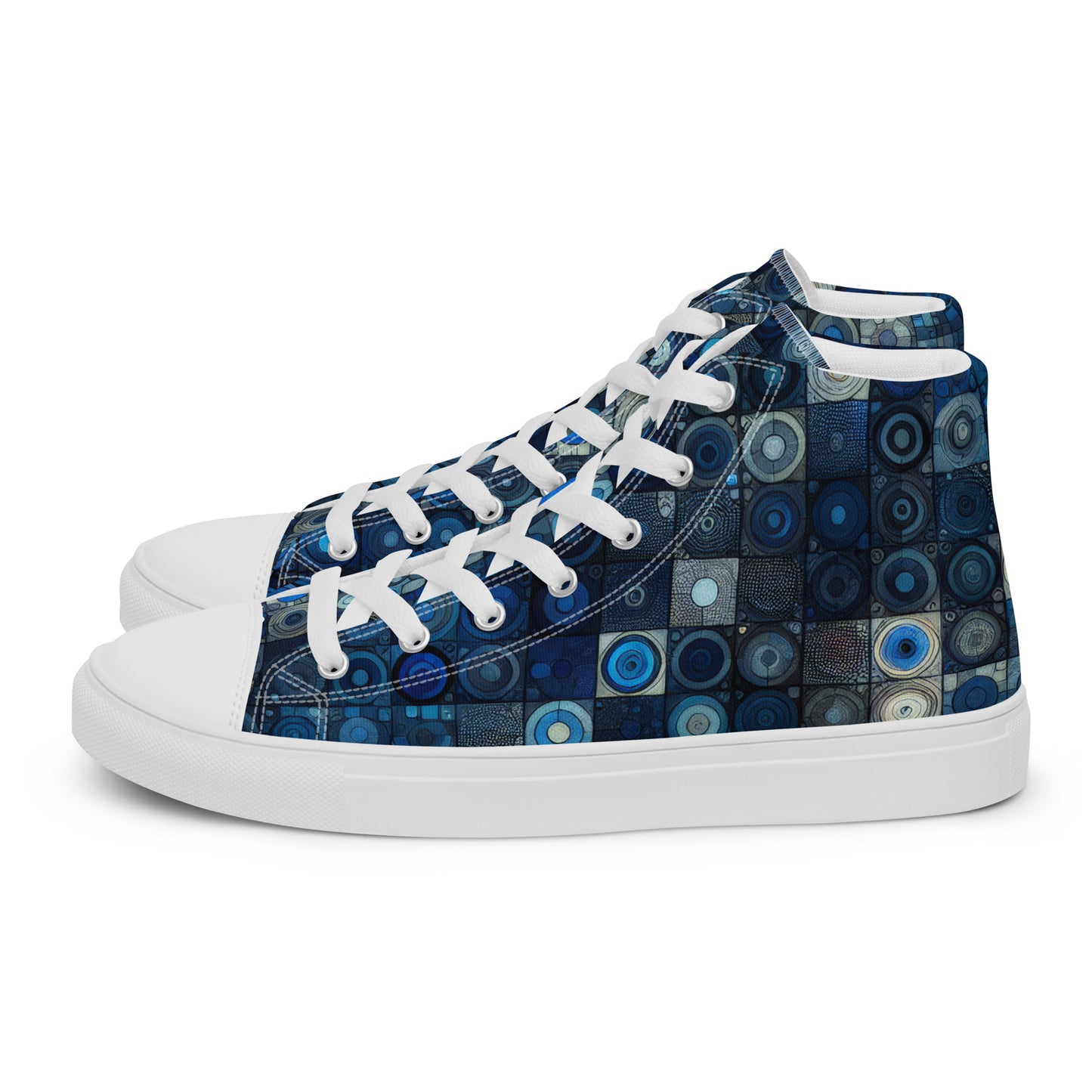 Blue Abstract Squares Men’s high top canvas shoes