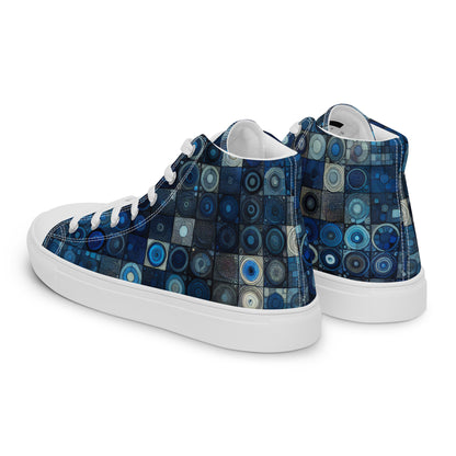 Blue Abstract Squares Men’s high top canvas shoes