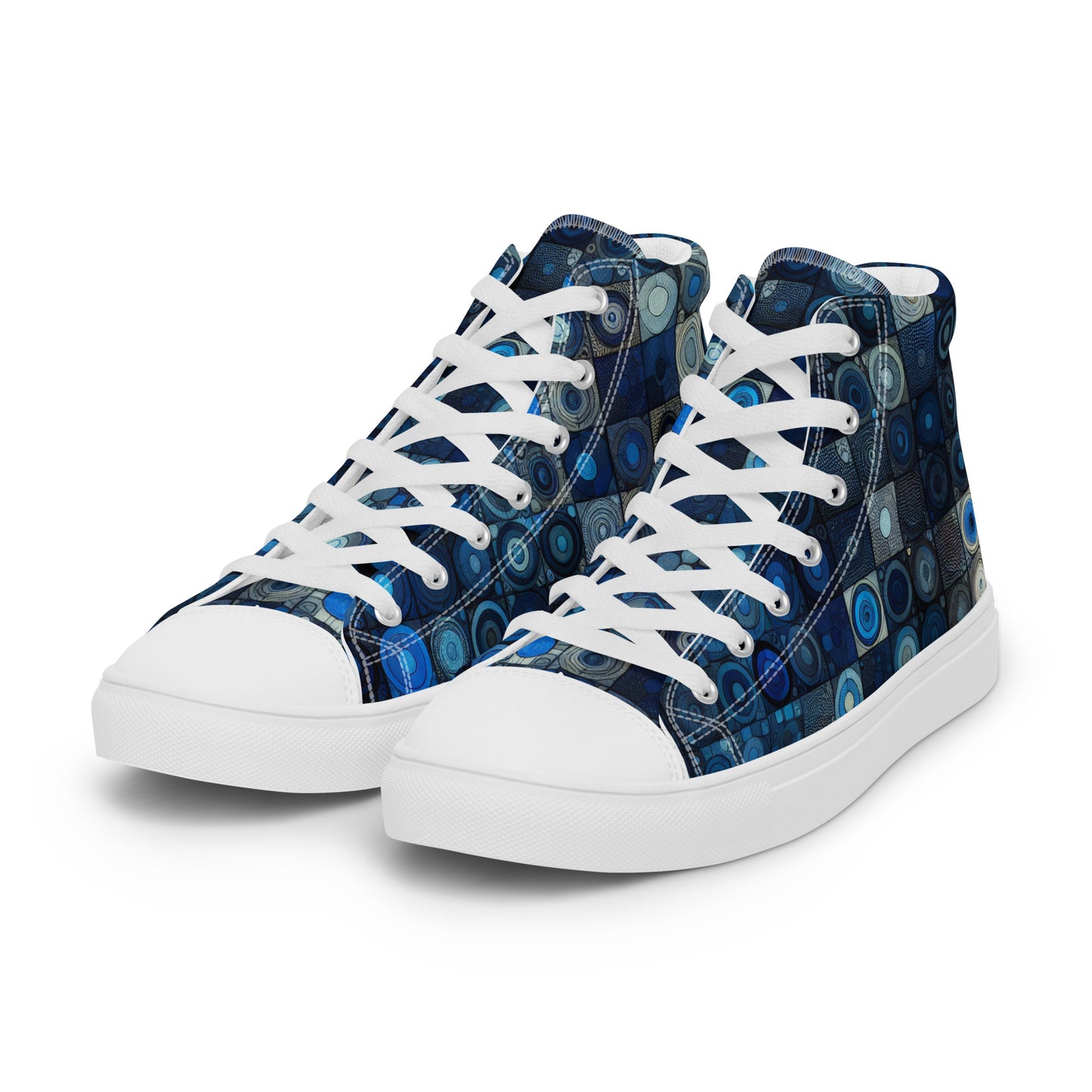 Blue Abstract Squares Men’s high top canvas shoes