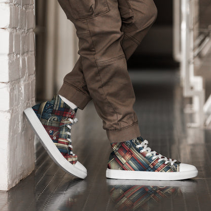 Red Abstract Pattern Men’s high top canvas shoes