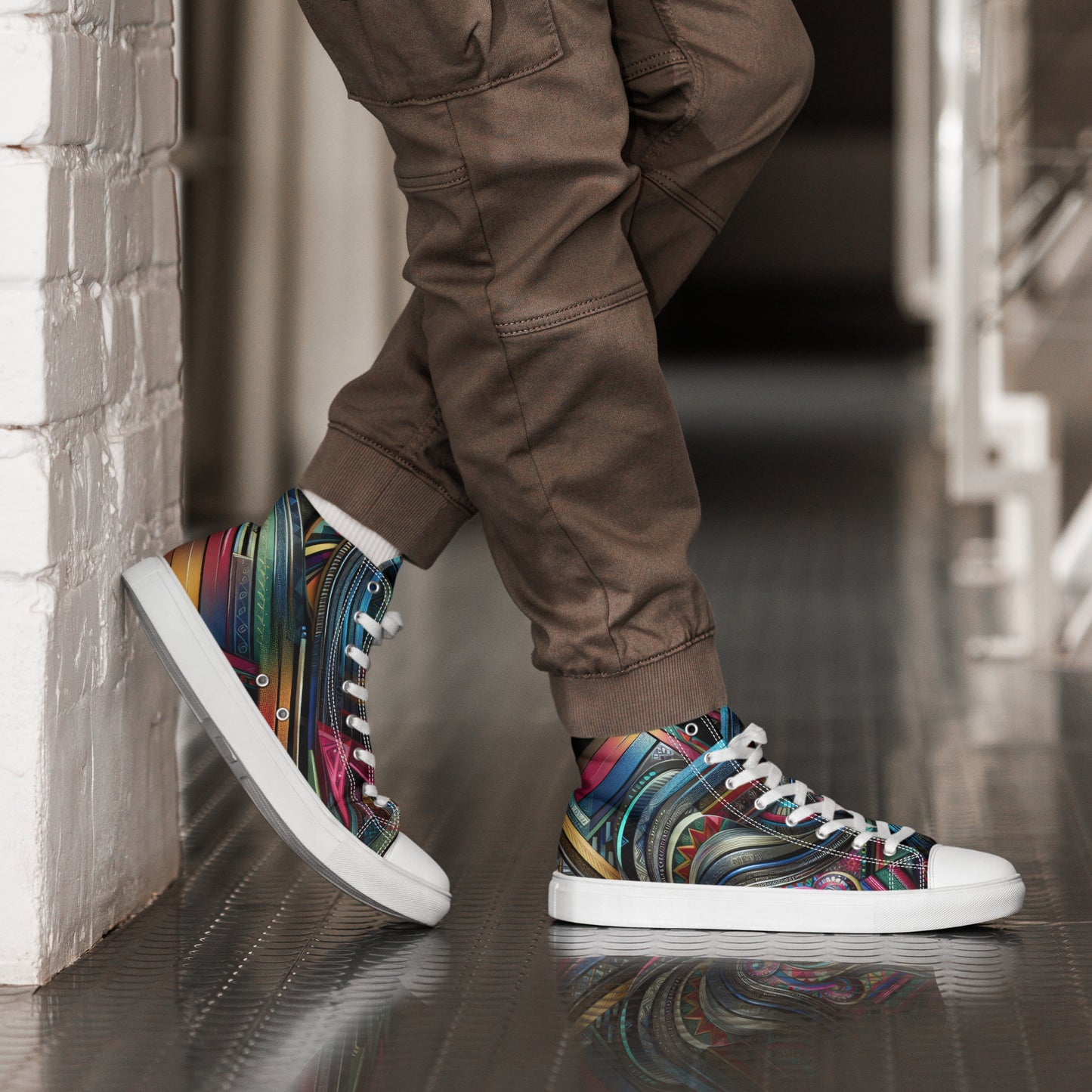 Multi Color Abstract Men’s high top canvas shoes