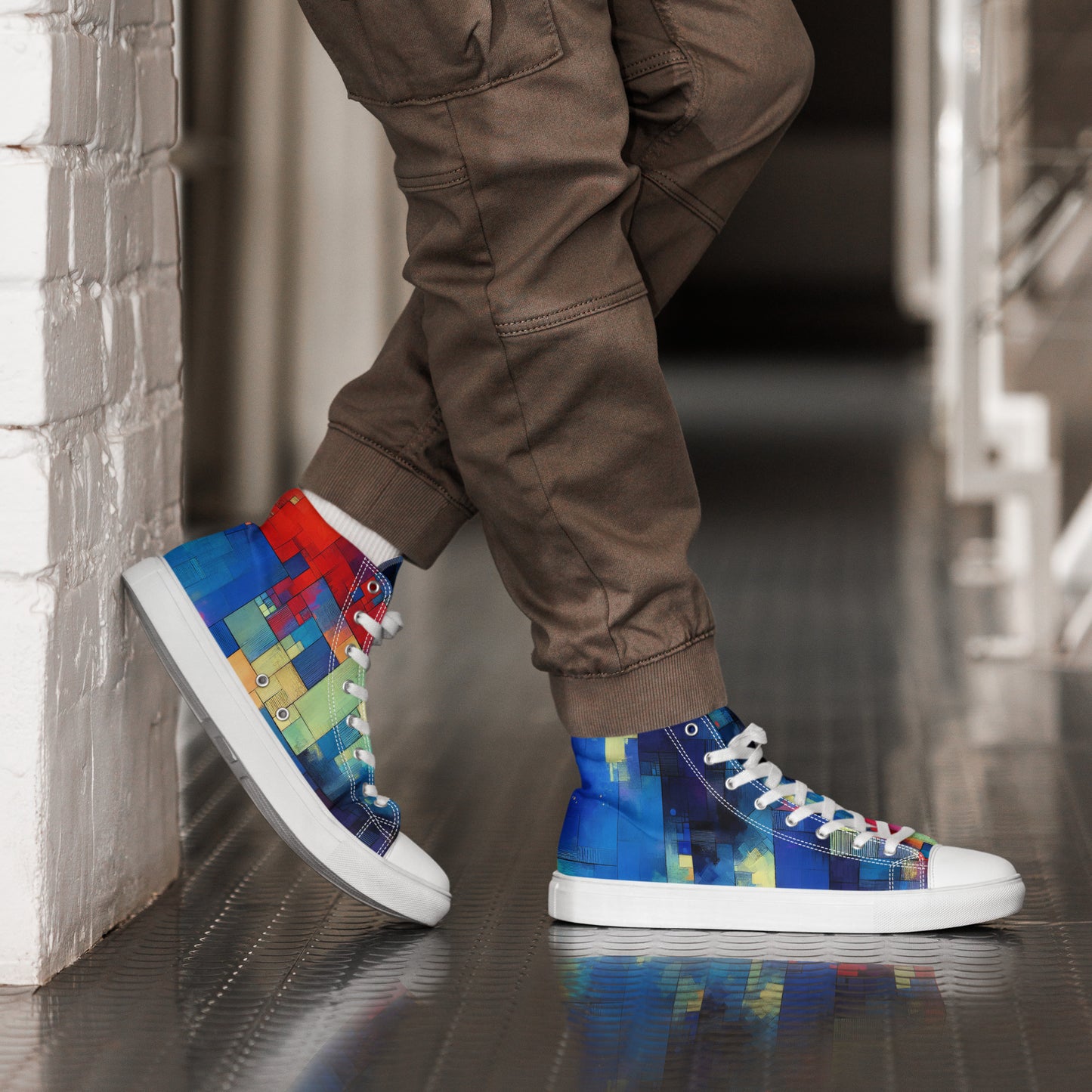 Color Block Abstract Men’s high top canvas shoes