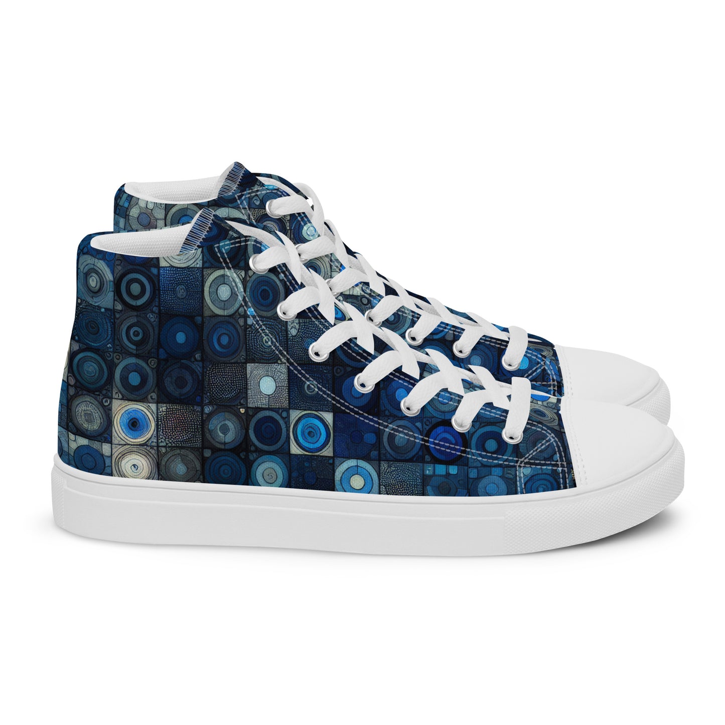 Blue Abstract Squares Men’s high top canvas shoes