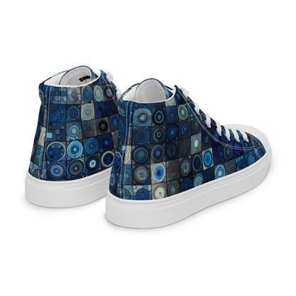 Blue Abstract Squares Men’s high top canvas shoes