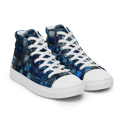 Blue Abstract Squares Men’s high top canvas shoes