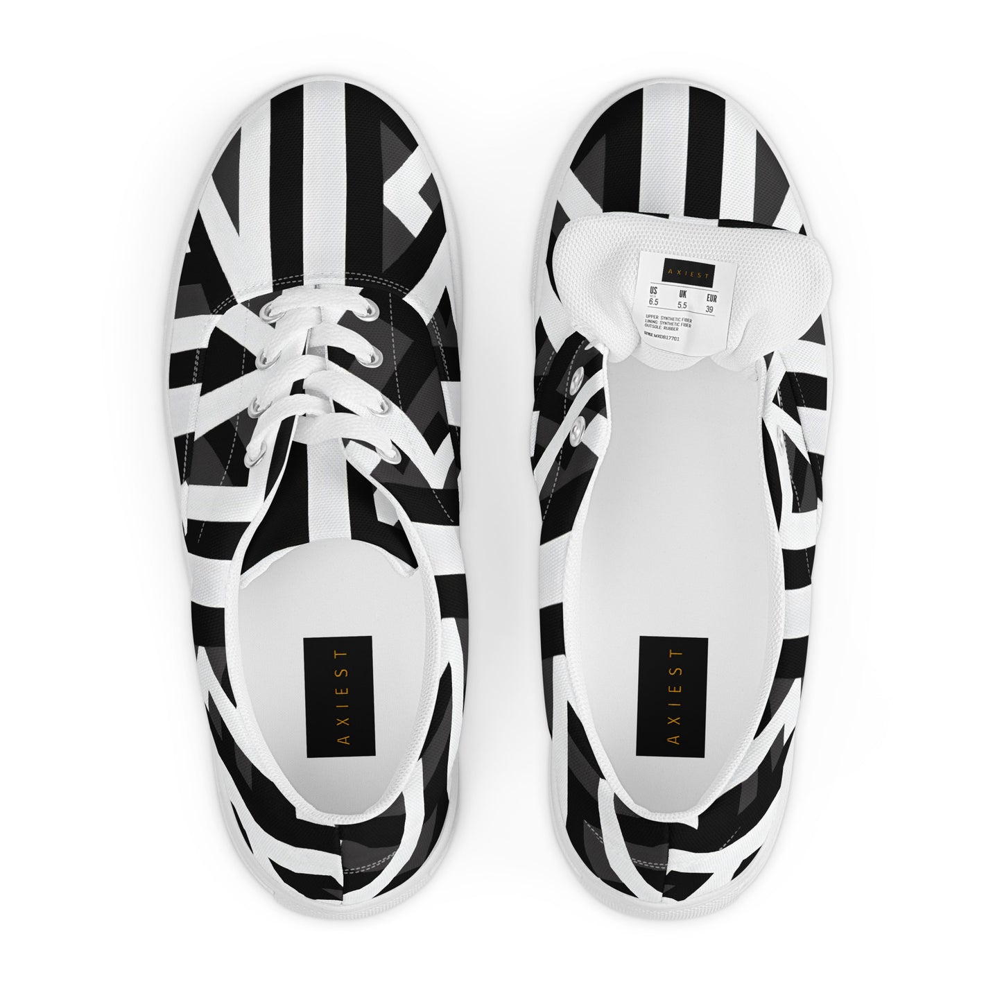 Black and White Abstract Pattern Men’s lace-up canvas shoes