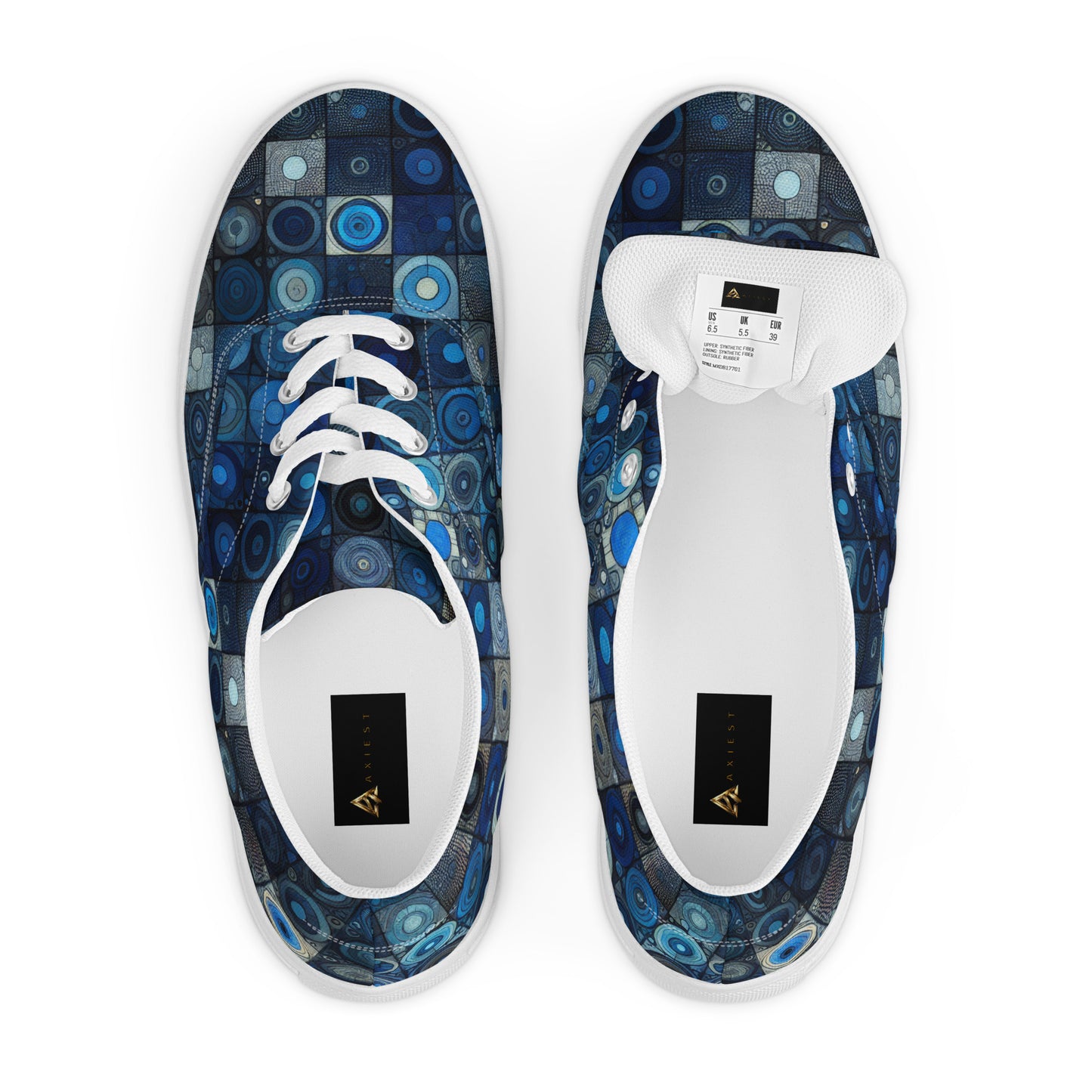 Blue Abstract Squares Men’s lace-up canvas shoes