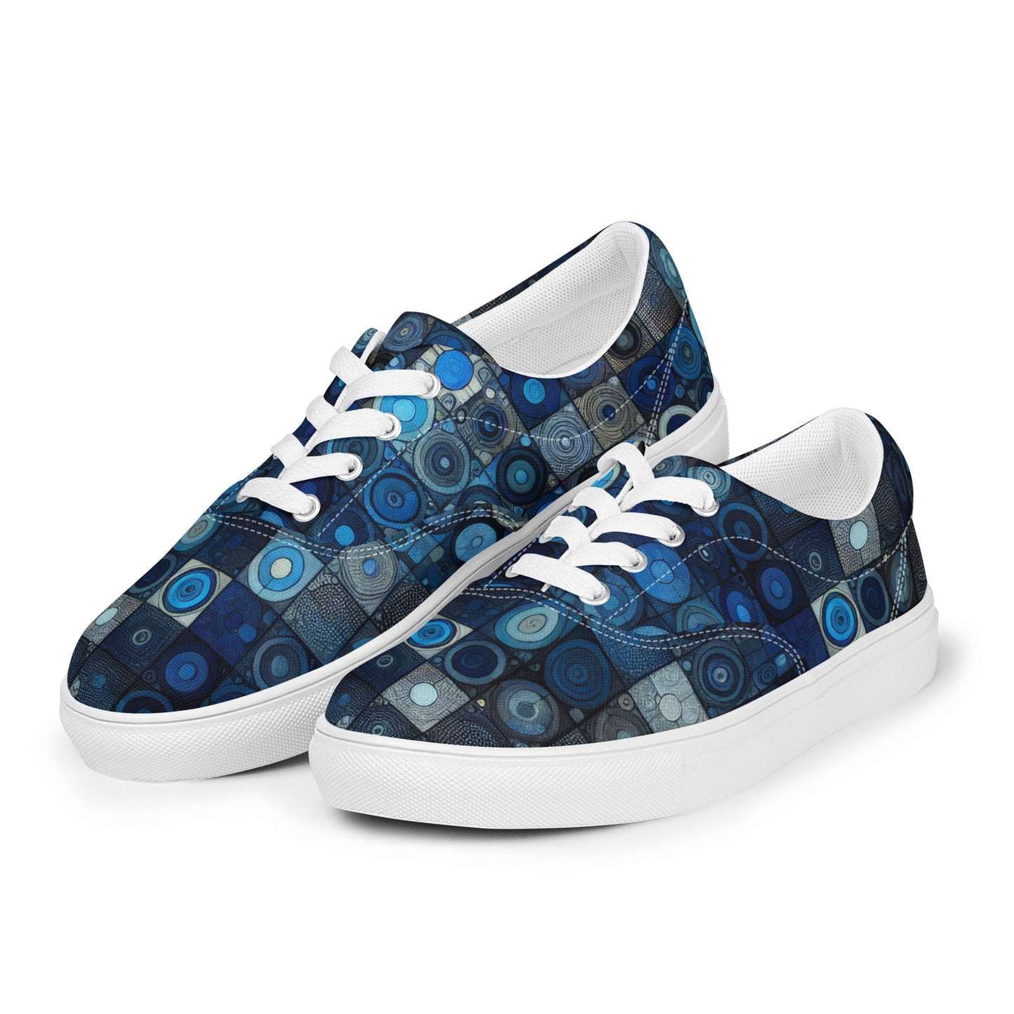 Blue Abstract Squares Men’s lace-up canvas shoes