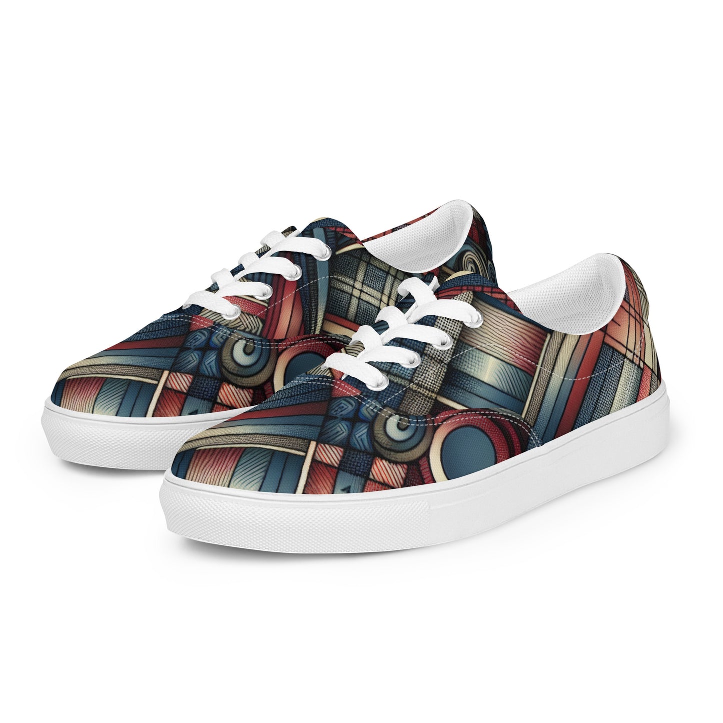 Red Abstract Pattern Men’s lace-up canvas shoes