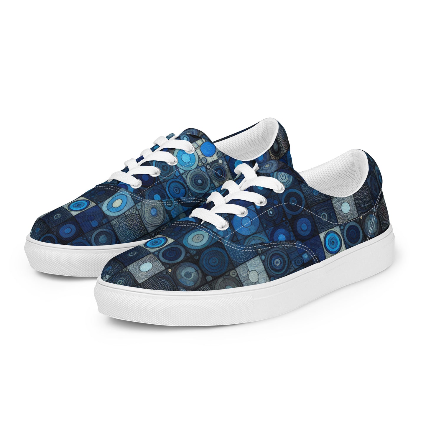 Blue Abstract Squares Men’s lace-up canvas shoes