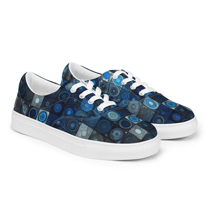 Blue Abstract Squares Men’s lace-up canvas shoes