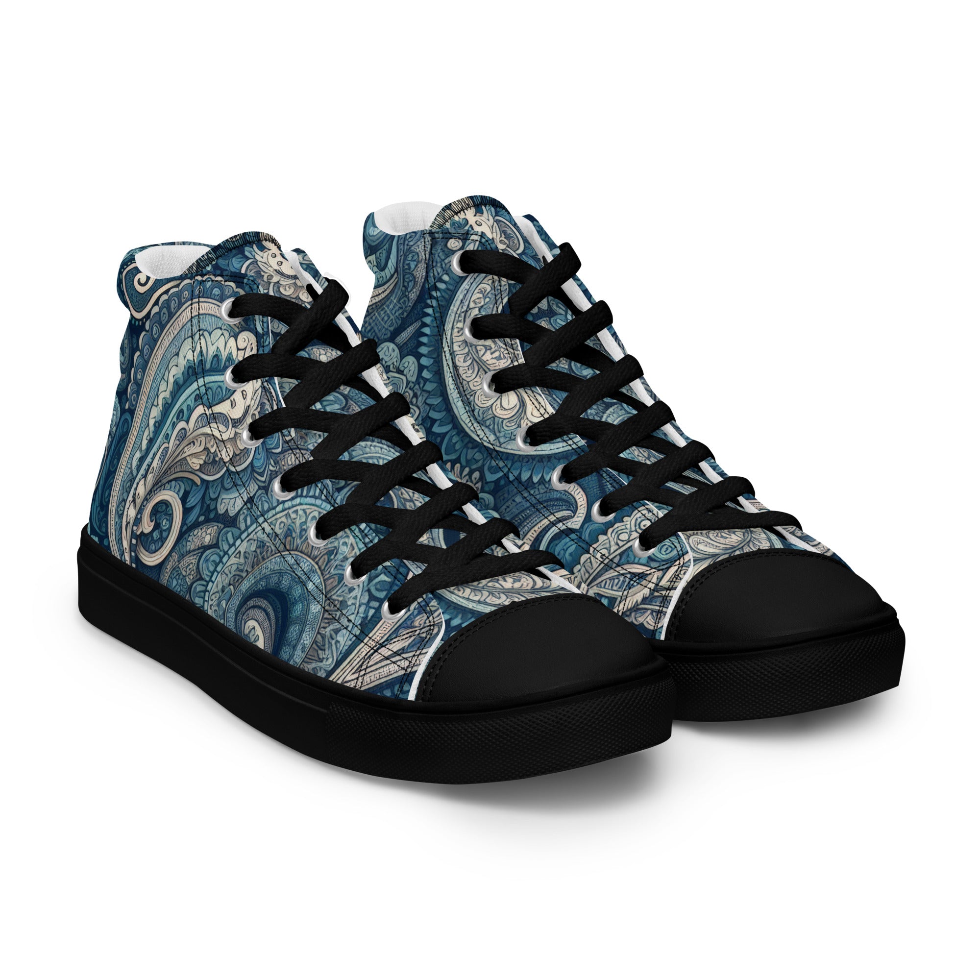 Blue Paisley Women’s high top canvas shoes